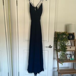 Bridesmaid floor length navy blue dress